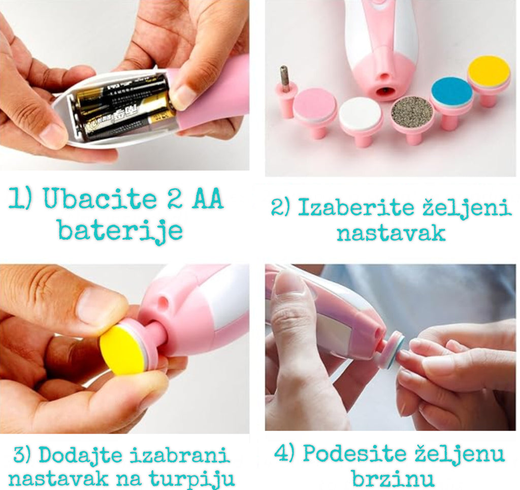Električna Turpija za Nokte za Bebe i Decu – Bezbedna Alternativa Makazicama (6 u 1 set)