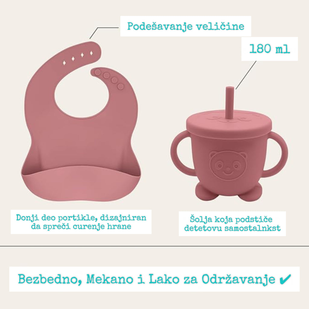 Silikonski Set za Hranjenje 8u1 – Vakum Tanjir, Činija i Portikla